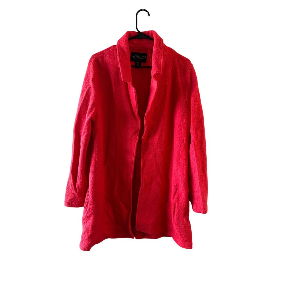 Rachel Zoe Red Wool Blend Long Sleeve Open Front Jacket Women Sz L